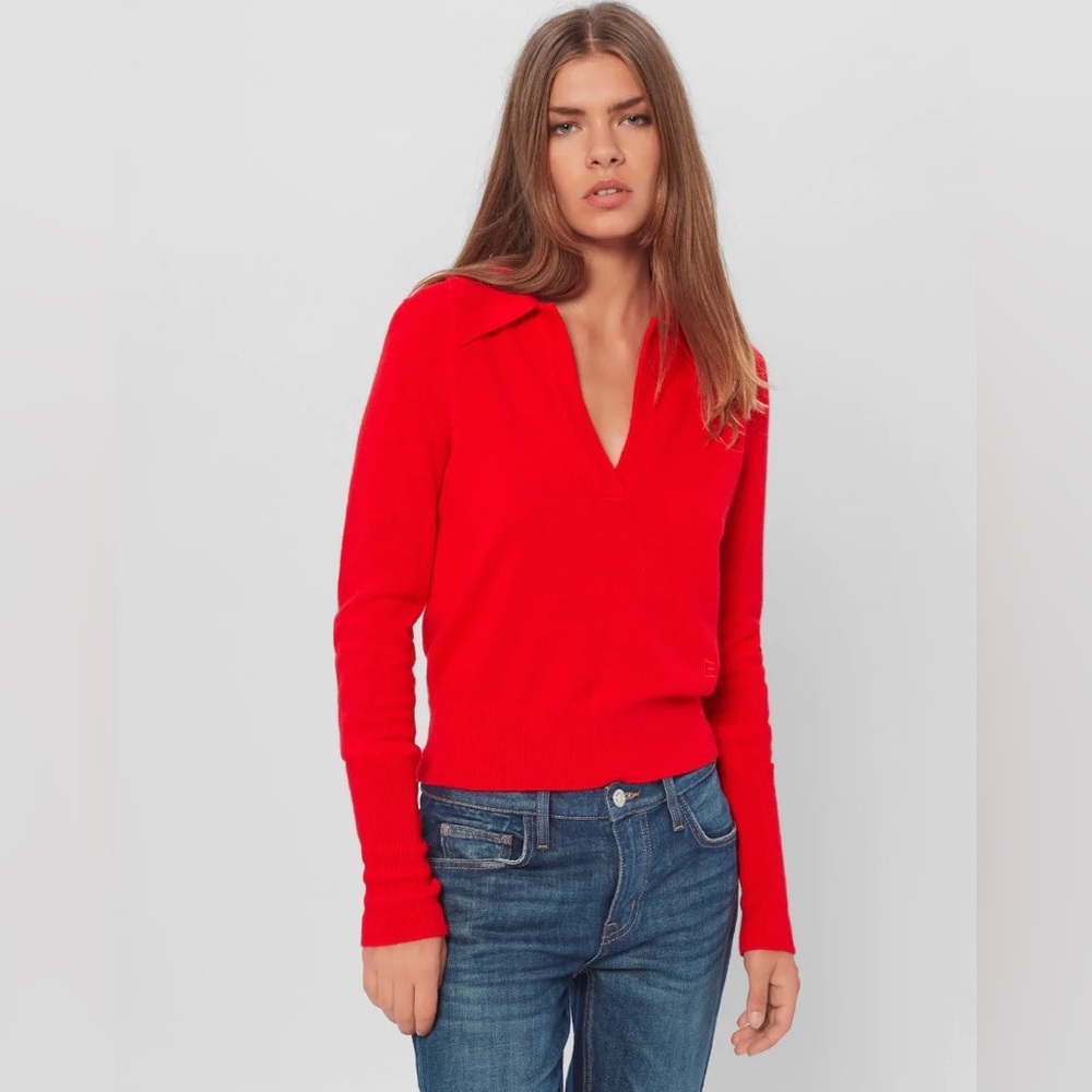Equipment Audenn Polo Cashmere Sweater in Fiery Red NWT Small